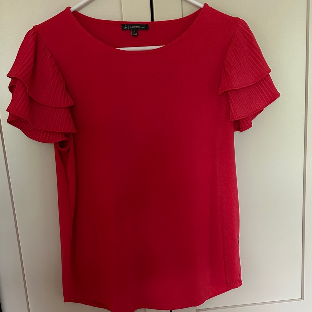 Adrianna Papell Bright Red Ruffle Sleeve Blouse
